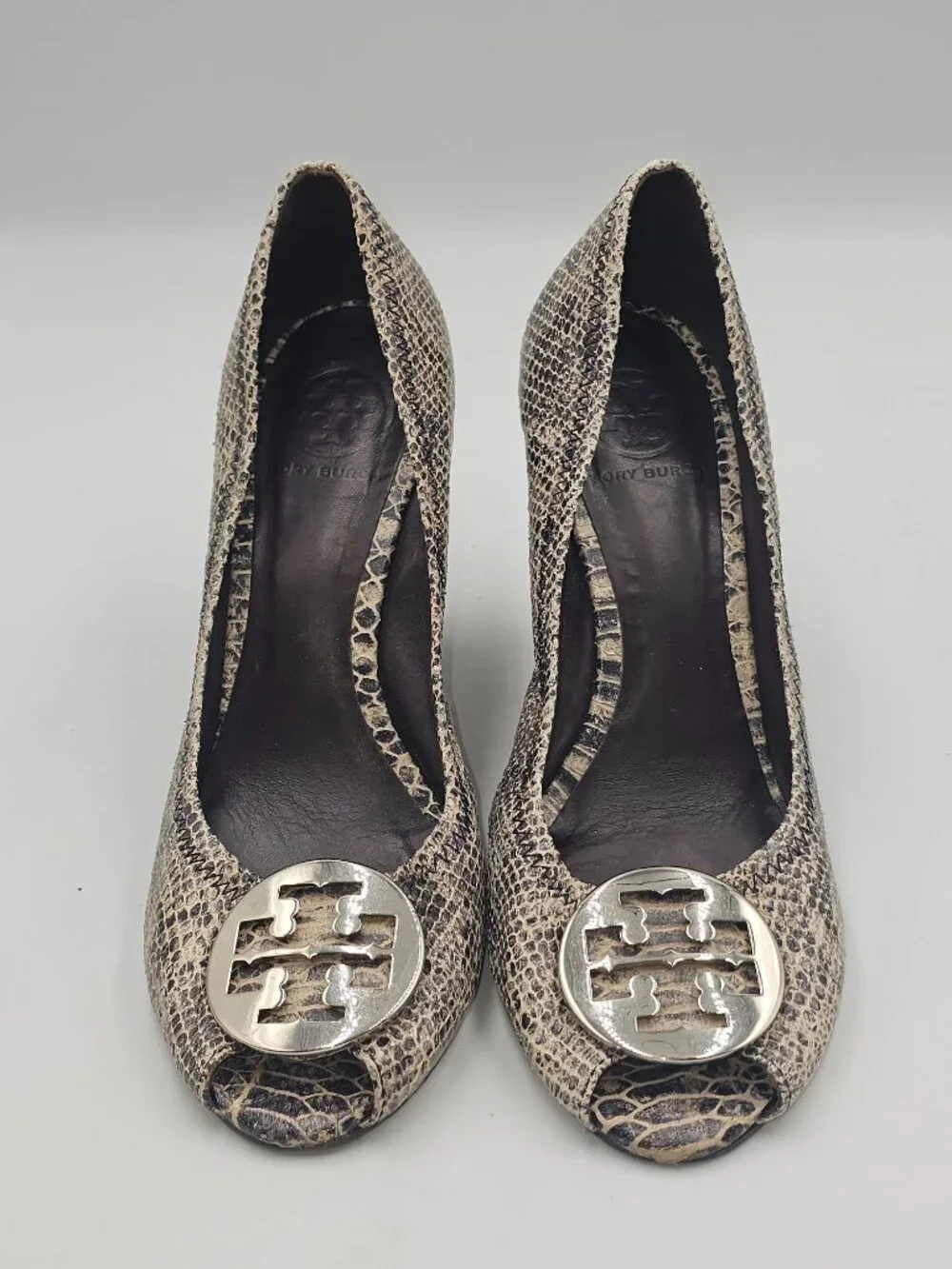 Tory Burch Women's Python Leather Julianne Peep Toe Wedge Pumps Shoe Size 9 3783